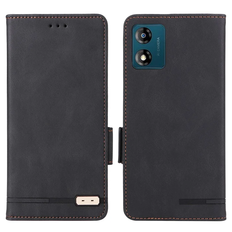 Für Motorola Moto E13 4G PU-Leder Handyhülle Hardware-Dekor Stand Brieftasche stoßfestes Mobiltelefon-Etui - Schwarz