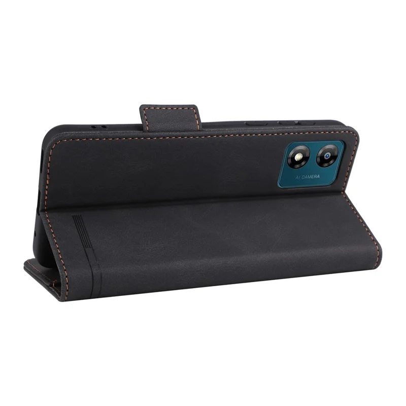Für Motorola Moto E13 4G PU-Leder Handyhülle Hardware-Dekor Stand Brieftasche stoßfestes Mobiltelefon-Etui - Schwarz