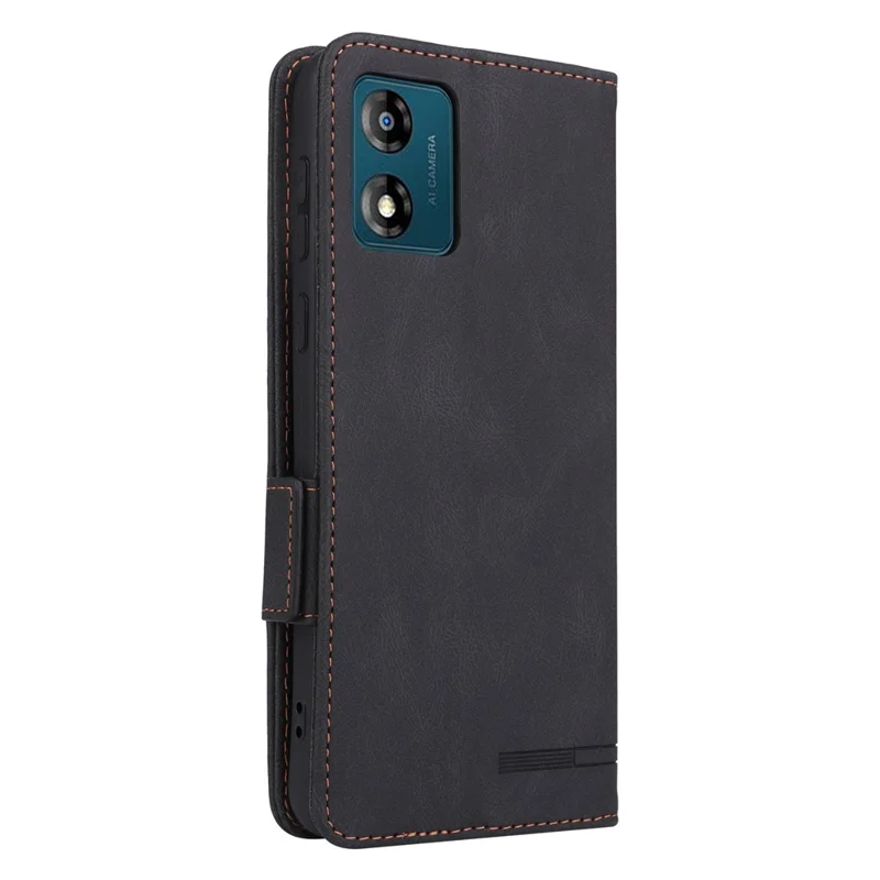 Für Motorola Moto E13 4G PU-Leder Handyhülle Hardware-Dekor Stand Brieftasche stoßfestes Mobiltelefon-Etui - Schwarz