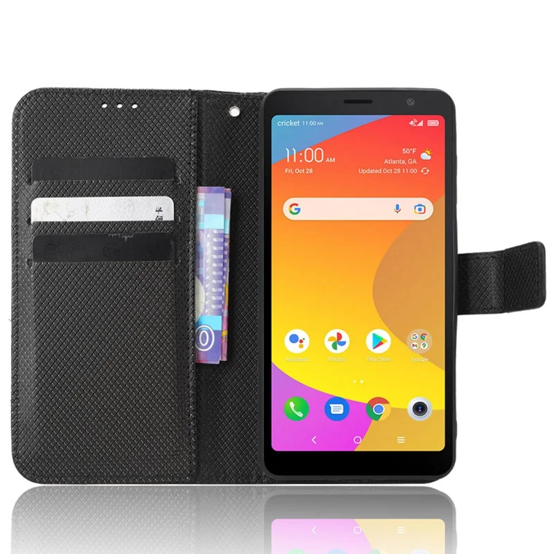 For TCL Ion Z PU Leather Wallet Shockproof Stand Cover Diamond Texture Phone Case - Black