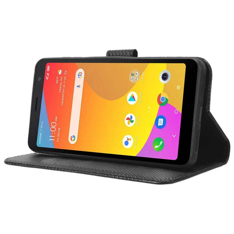 For TCL Ion Z PU Leather Wallet Shockproof Stand Cover Diamond Texture Phone Case - Black