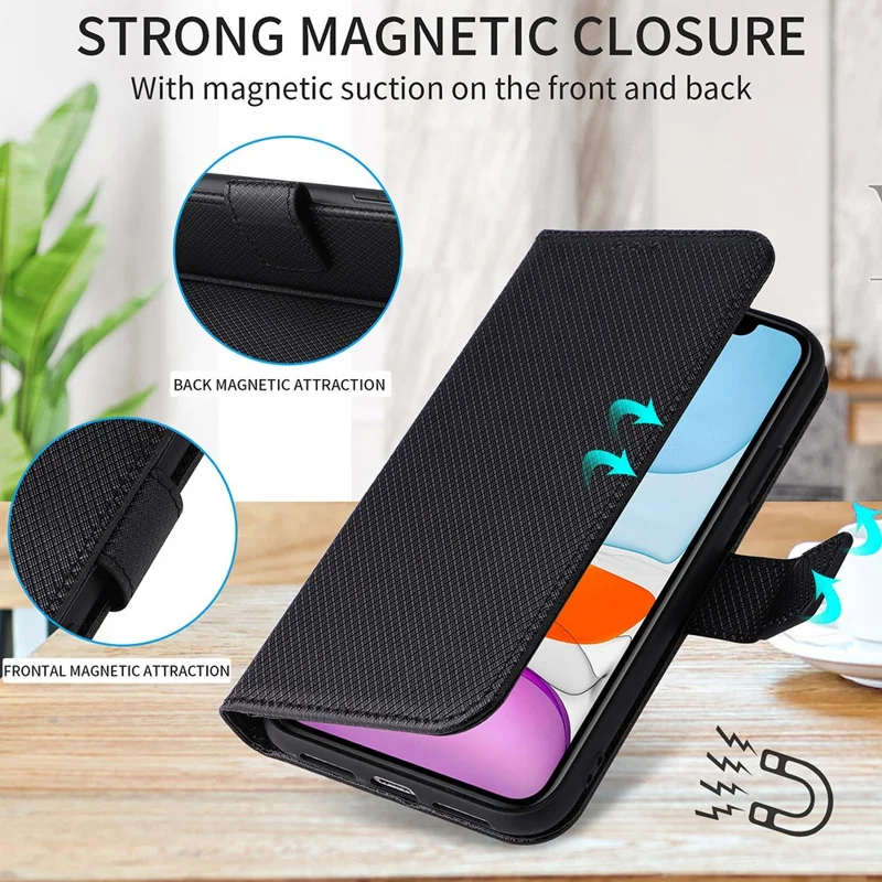 For TCL Ion Z PU Leather Wallet Shockproof Stand Cover Diamond Texture Phone Case - Black