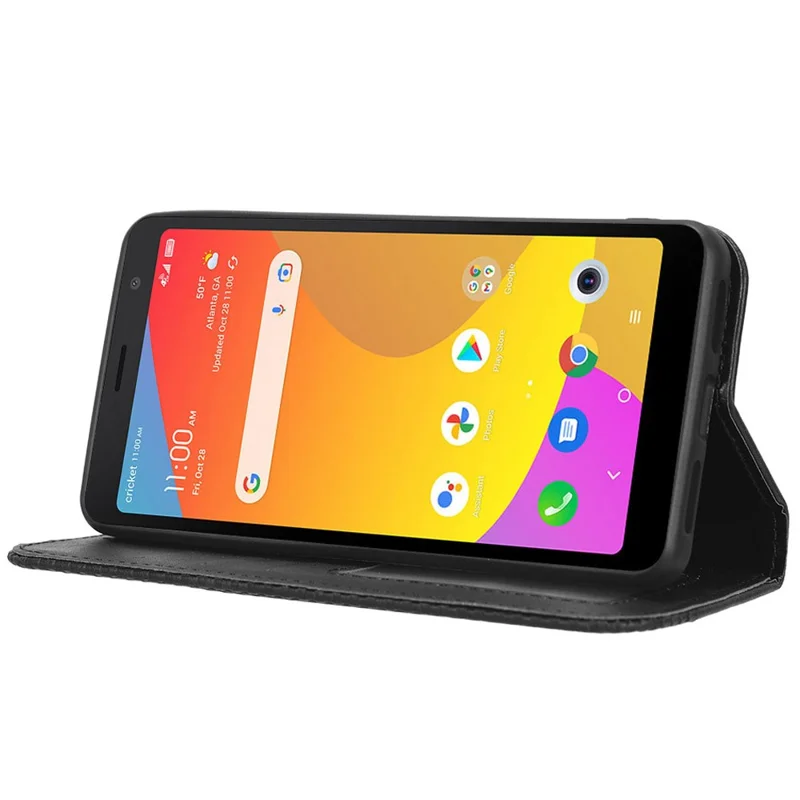 For TCL Ion Z Retro PU Leather Wallet Phone Case Magnetic Absorption Folding Stand Cover - Black