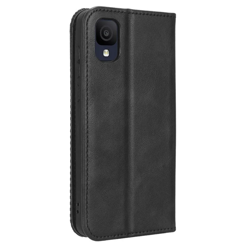 For TCL Ion Z Retro PU Leather Wallet Phone Case Magnetic Absorption Folding Stand Cover - Black