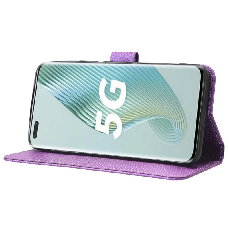 For Honor Magic5 Pro 5G Diamond Texture PU Leather Wallet Phone Case Support Stand Anti-drop Cover - Purple