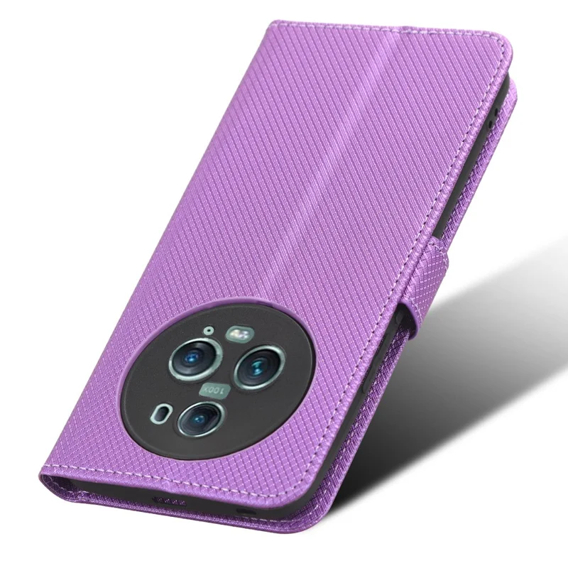 For Honor Magic5 Pro 5G Diamond Texture PU Leather Wallet Phone Case Support Stand Anti-drop Cover - Purple