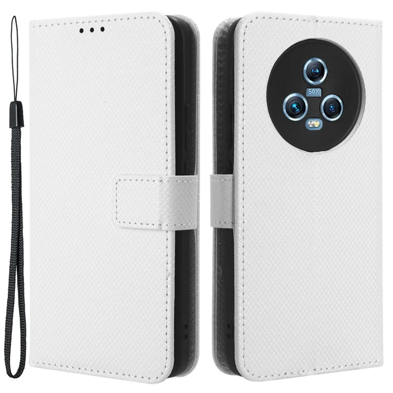 للهونر ماجيك 5 5G جلد صناعي بملمس ماسي مقاوم للسقوط مع غطاء قابل للطي ومحفظة - أبيض