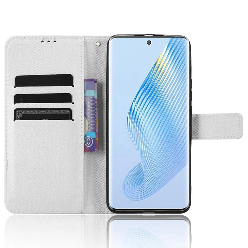 للهونر ماجيك 5 5G جلد صناعي بملمس ماسي مقاوم للسقوط مع غطاء قابل للطي ومحفظة - أبيض