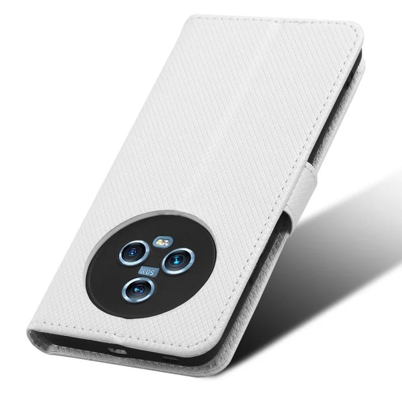 للهونر ماجيك 5 5G جلد صناعي بملمس ماسي مقاوم للسقوط مع غطاء قابل للطي ومحفظة - أبيض