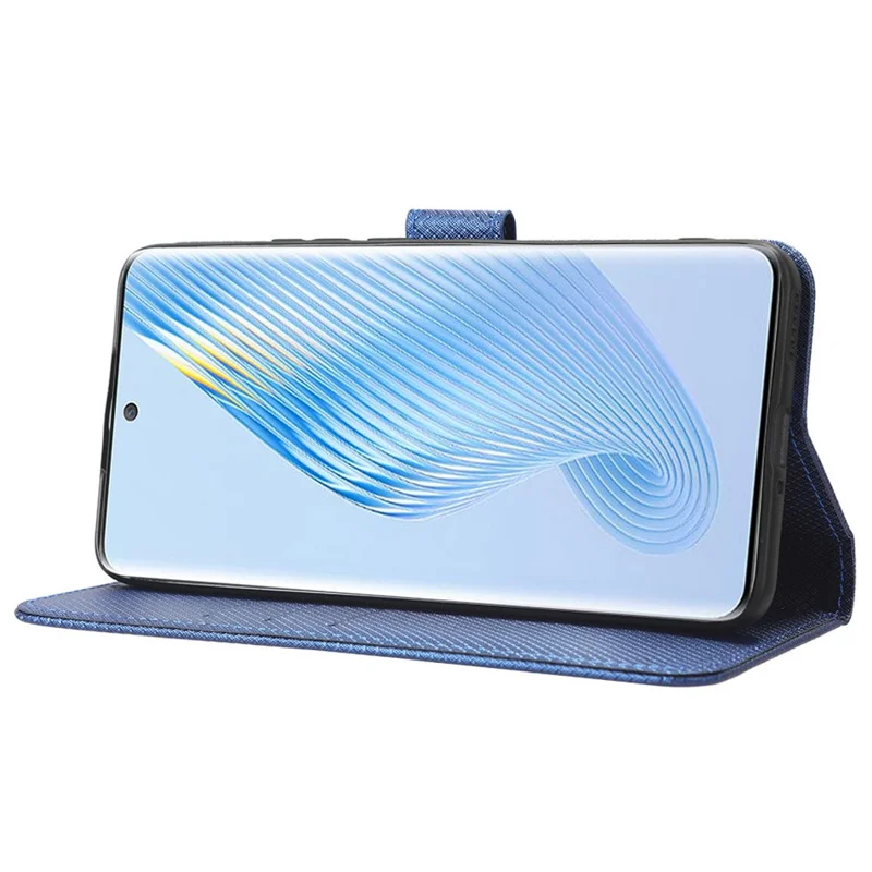 For Honor Magic5 5G Diamond Texture PU Leather Drop-proof Phone Case Folding Stand Wallet Cover - Blue