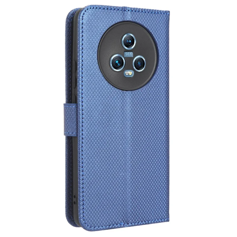 For Honor Magic5 5G Diamond Texture PU Leather Drop-proof Phone Case Folding Stand Wallet Cover - Blue
