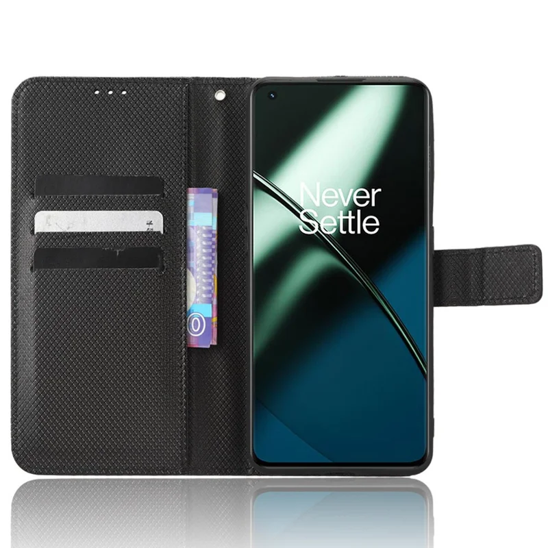 For OnePlus 11R 5G / Ace 2 5G Diamond Texture Stand Cover PU Leather Wallet Shockproof Phone Case - Black