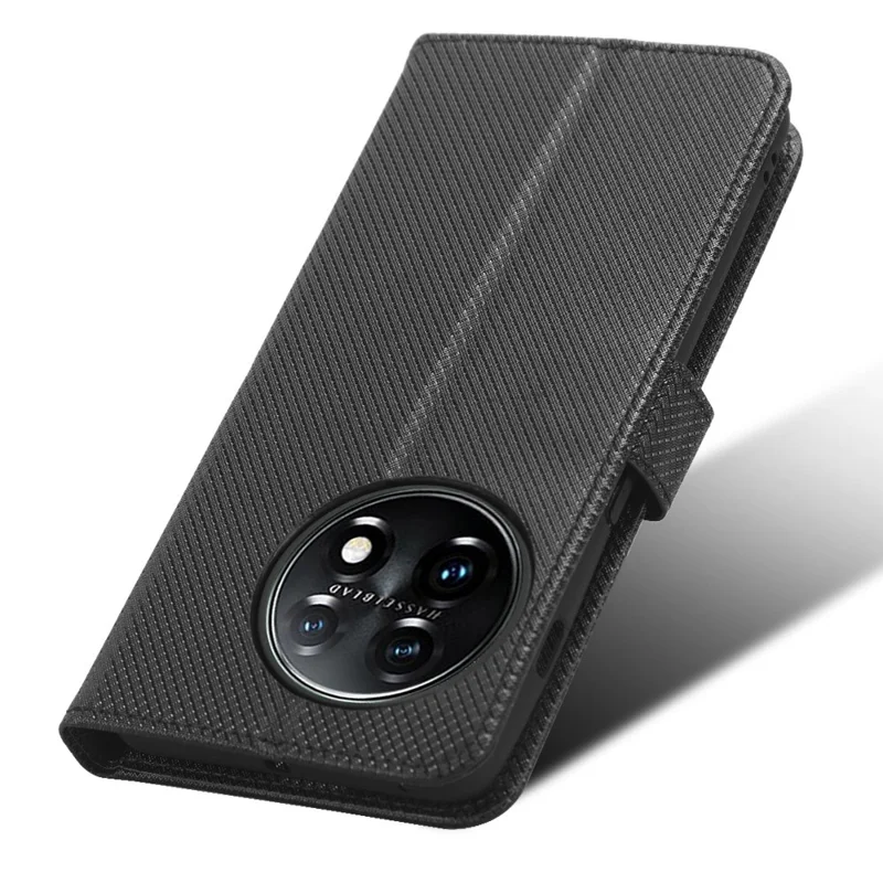 For OnePlus 11R 5G / Ace 2 5G Diamond Texture Stand Cover PU Leather Wallet Shockproof Phone Case - Black