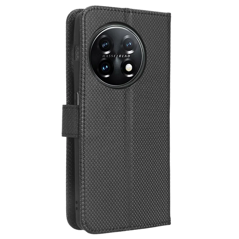 For OnePlus 11R 5G / Ace 2 5G Diamond Texture Stand Cover PU Leather Wallet Shockproof Phone Case - Black