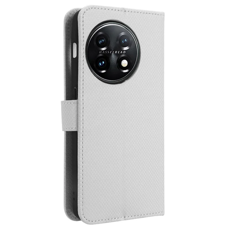 For OnePlus 11R 5G / Ace 2 5G Diamond Texture Stand Cover PU Leather Wallet Shockproof Phone Case - White