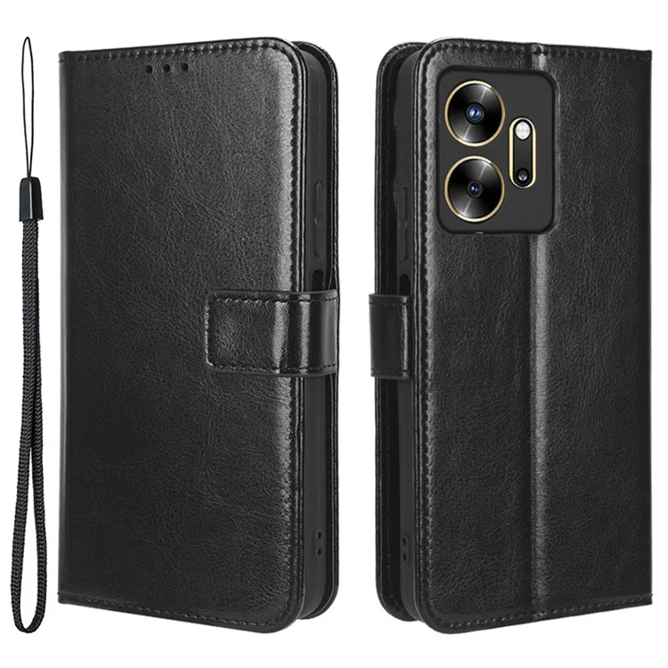 Pour Infinix Zero 20 4G X6821 Crazy Horse Texture Phone Case PU Leather Wallet Anti-Drop Flip Stand Cover - Noir