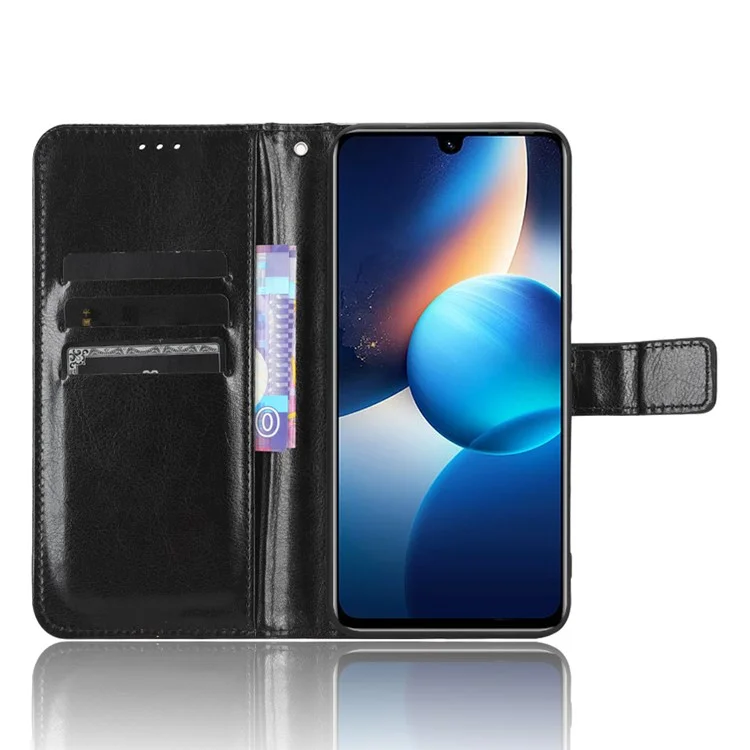 Pour Infinix Zero 20 4G X6821 Crazy Horse Texture Phone Case PU Leather Wallet Anti-Drop Flip Stand Cover - Noir