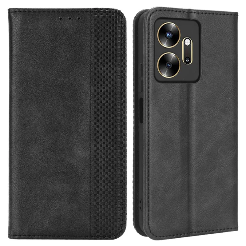 Para Infinix Zero 20 4G X6821 Wallet Phone Case Retro PU Leather Cover Magnetic Closure Stand Case - Black