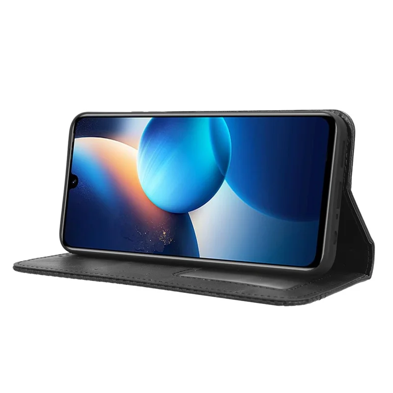 Para Infinix Zero 20 4G X6821 Wallet Phone Case Retro PU Leather Cover Magnetic Closure Stand Case - Black