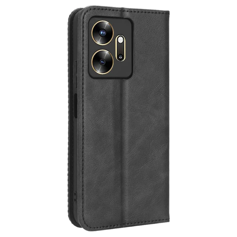 Para Infinix Zero 20 4G X6821 Wallet Phone Case Retro PU Leather Cover Magnetic Closure Stand Case - Black