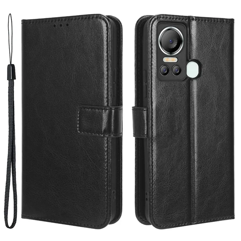 Für itel S18 / S663L / Vision 5 PU-Leder-Flip-Cover mit verrückter Pferdetextur-Brieftasche Handyhülle - Schwarz