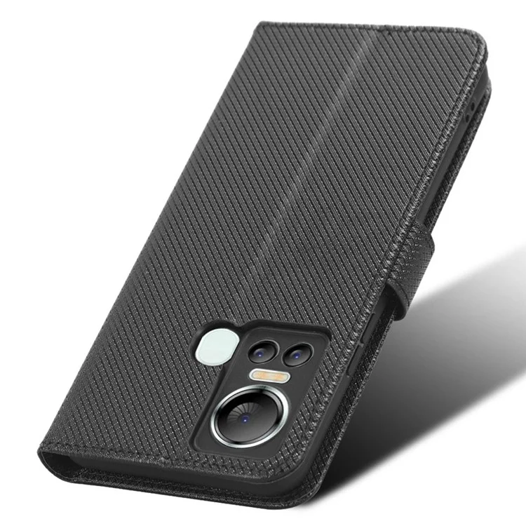 Für itel S18 / S663L / Vision 5 Wallet Phone Case Diamond Texture PU Leder Folio Flip Cover - Schwarz