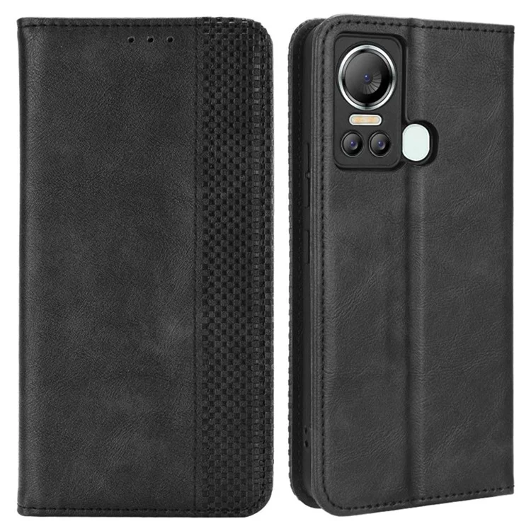 Para itel S18 / S663L / Vision 5 Retro PU Leather Wallet Phone Case Magnetic Absorption Folding Stand Cover - Negro