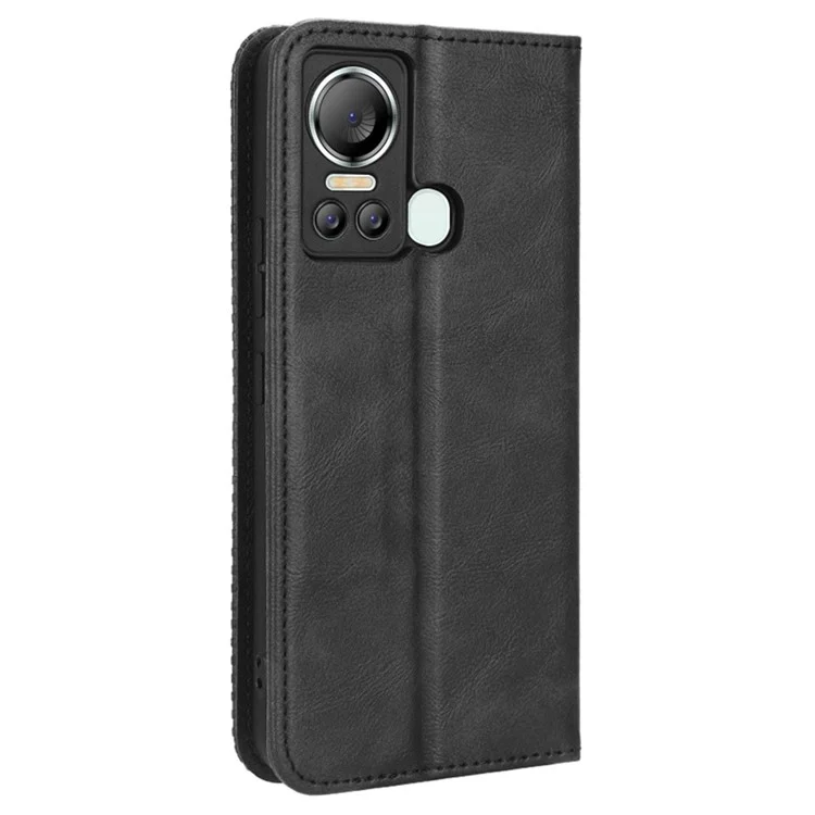 Para itel S18 / S663L / Vision 5 Retro PU Leather Wallet Phone Case Magnetic Absorption Folding Stand Cover - Negro