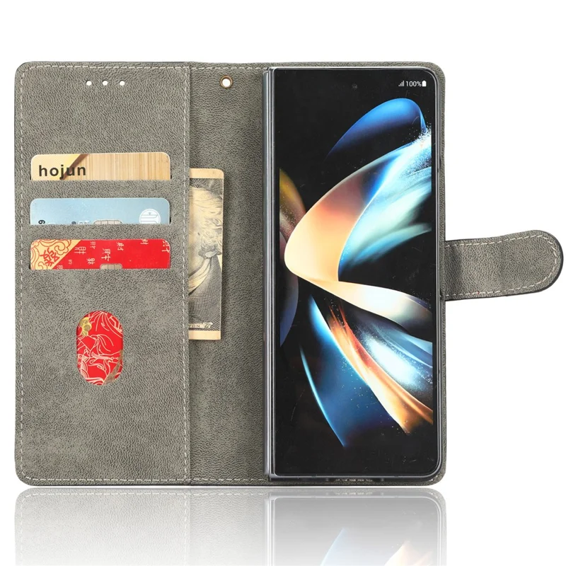 For Samsung Galaxy Z Fold3 5G Leather Phone Case RFID Blocking Wallet Stand Smartphone Cover with Strap - Blue
