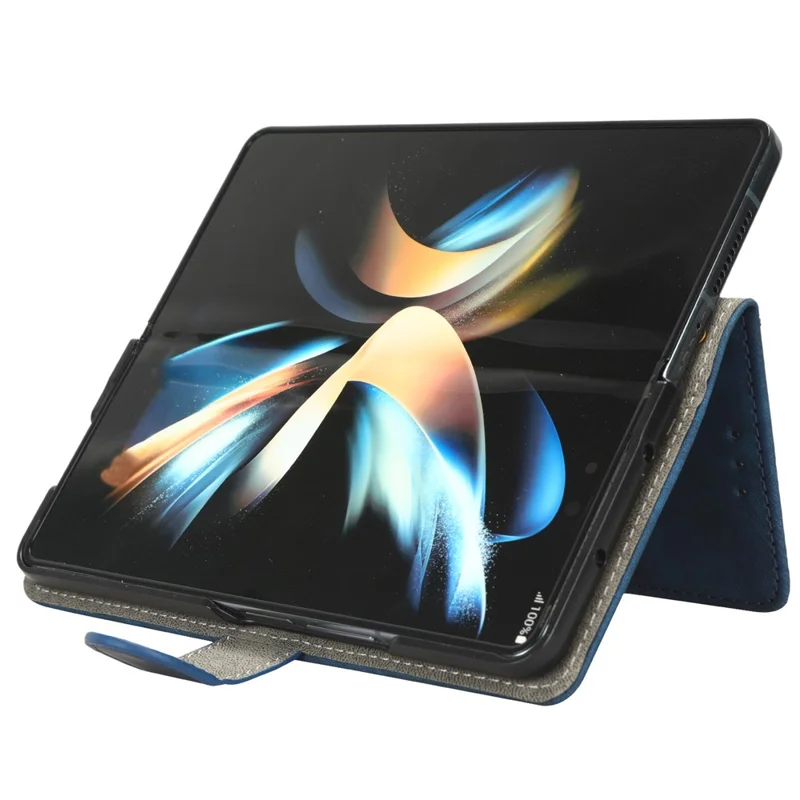 For Samsung Galaxy Z Fold3 5G Leather Phone Case RFID Blocking Wallet Stand Smartphone Cover with Strap - Blue