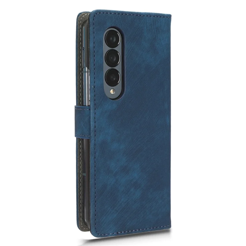 For Samsung Galaxy Z Fold3 5G Leather Phone Case RFID Blocking Wallet Stand Smartphone Cover with Strap - Blue