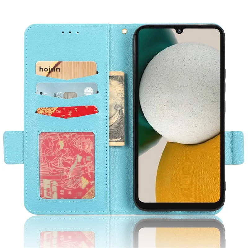 For Samsung Galaxy A24 4G (162.1 x 77.6 x 8.3mm) PU Leather Phone Case Litchi Texture Wallet Stand Protective Phone Cover - Baby Blue