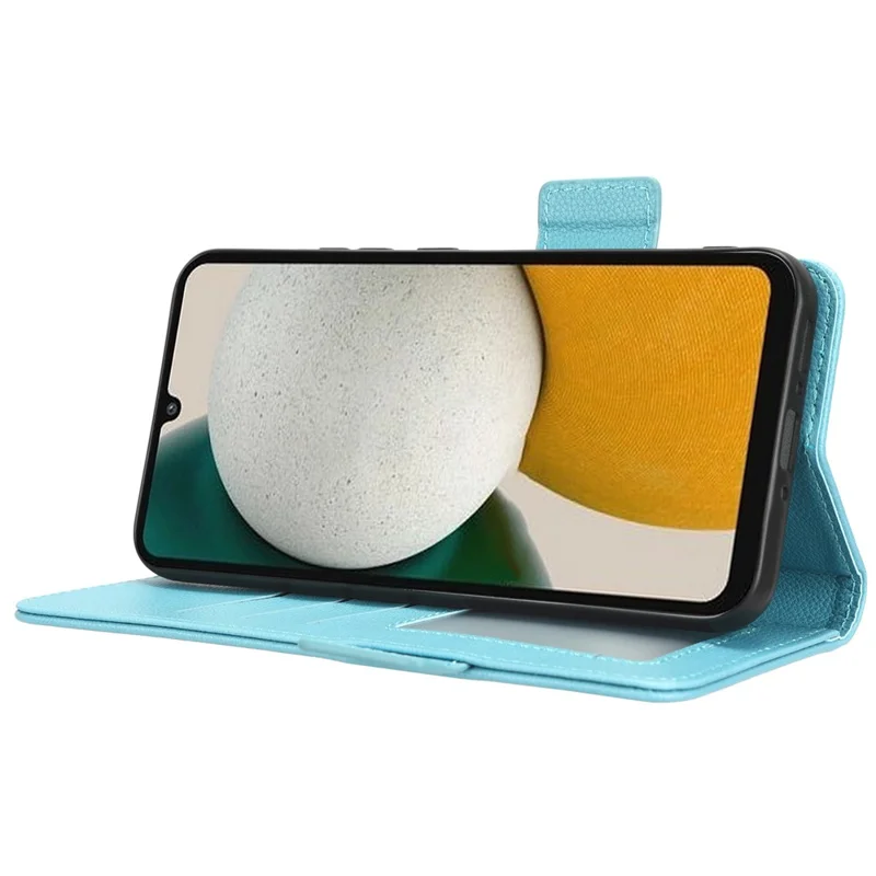 For Samsung Galaxy A24 4G (162.1 x 77.6 x 8.3mm) PU Leather Phone Case Litchi Texture Wallet Stand Protective Phone Cover - Baby Blue