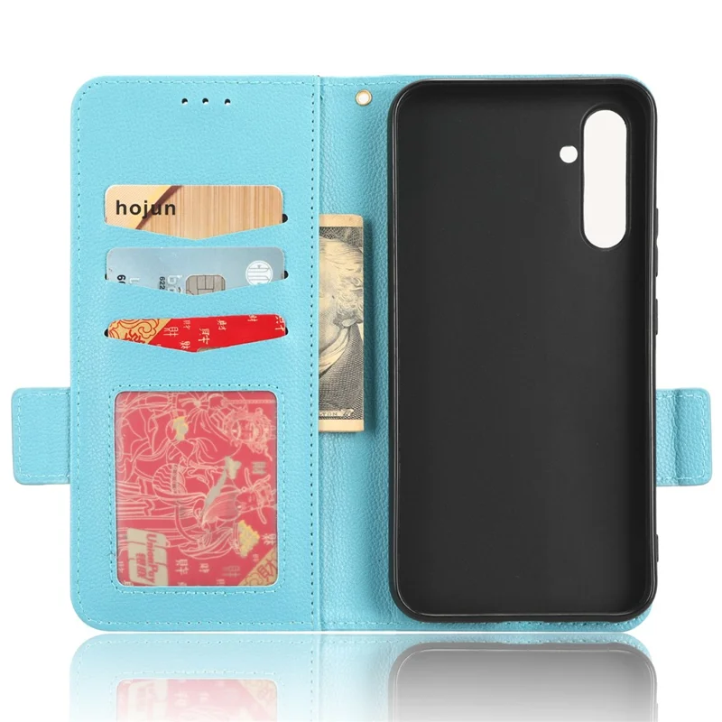For Samsung Galaxy A24 4G (162.1 x 77.6 x 8.3mm) PU Leather Phone Case Litchi Texture Wallet Stand Protective Phone Cover - Baby Blue
