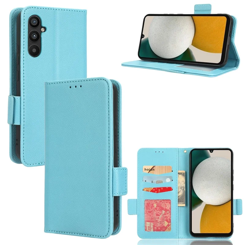 For Samsung Galaxy A24 4G (162.1 x 77.6 x 8.3mm) PU Leather Phone Case Litchi Texture Wallet Stand Protective Phone Cover - Baby Blue
