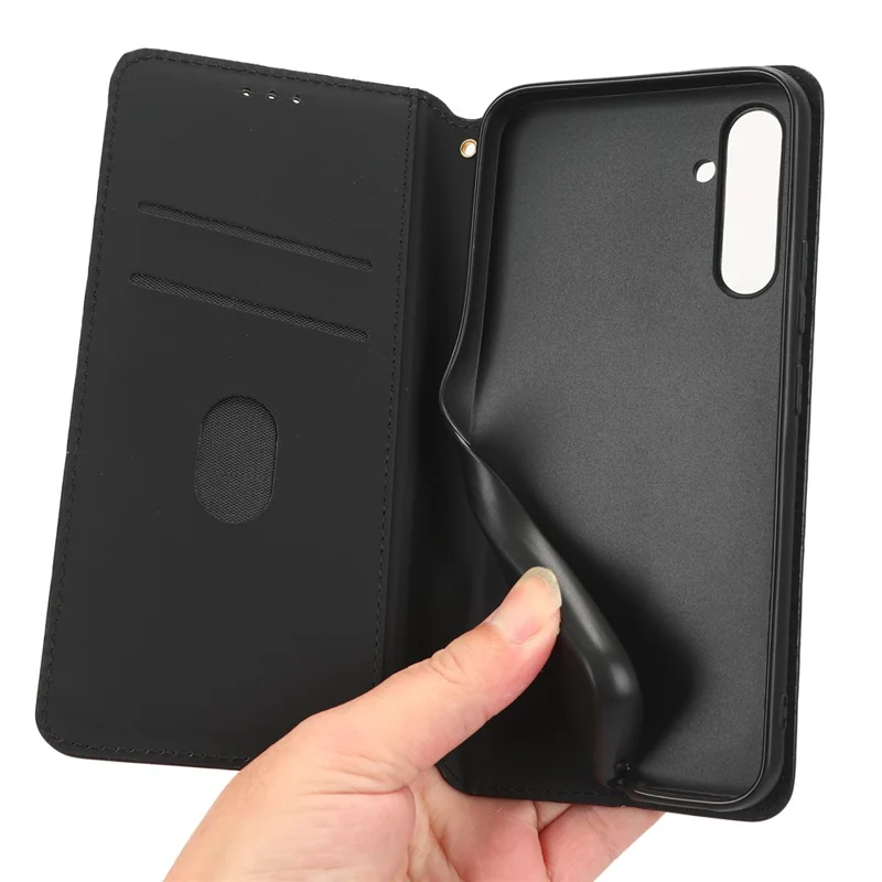 For Samsung Galaxy A24 4G (162.1 x 77.6 x 8.3mm) Cell Phone Case Imprinted Rhombus Pattern Wallet Stand Leather Phone Cover - Black