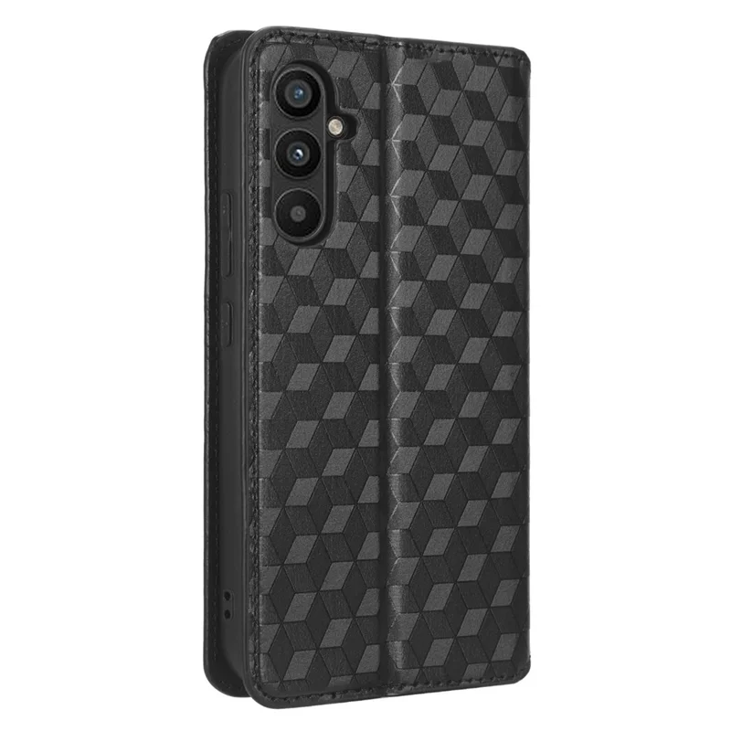 For Samsung Galaxy A24 4G (162.1 x 77.6 x 8.3mm) Cell Phone Case Imprinted Rhombus Pattern Wallet Stand Leather Phone Cover - Black