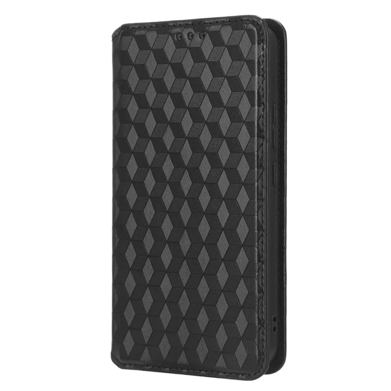 For Samsung Galaxy A24 4G (162.1 x 77.6 x 8.3mm) Cell Phone Case Imprinted Rhombus Pattern Wallet Stand Leather Phone Cover - Black