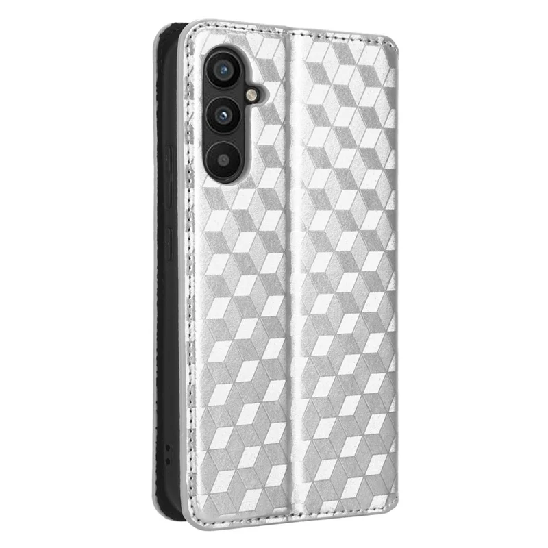 For Samsung Galaxy A24 4G (162.1 x 77.6 x 8.3mm) Cell Phone Case Imprinted Rhombus Pattern Wallet Stand Leather Phone Cover - Silver
