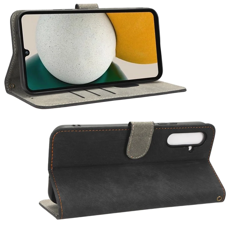 For Samsung Galaxy A24 4G (162.1 x 77.6 x 8.3mm) RFID Blocking Phone Cover Wallet Stand Leather Case with Strap - Black