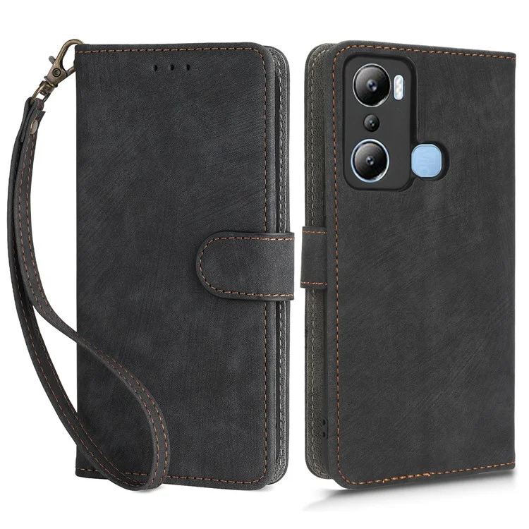 For Infinix Hot 20i 4G X665C X665E RFID Blocking Phone Case Leather Wallet Stand Phone Cover with Strap - Black