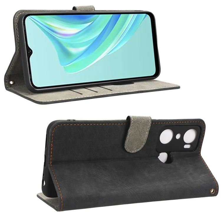 For Infinix Hot 20i 4G X665C X665E RFID Blocking Phone Case Leather Wallet Stand Phone Cover with Strap - Black