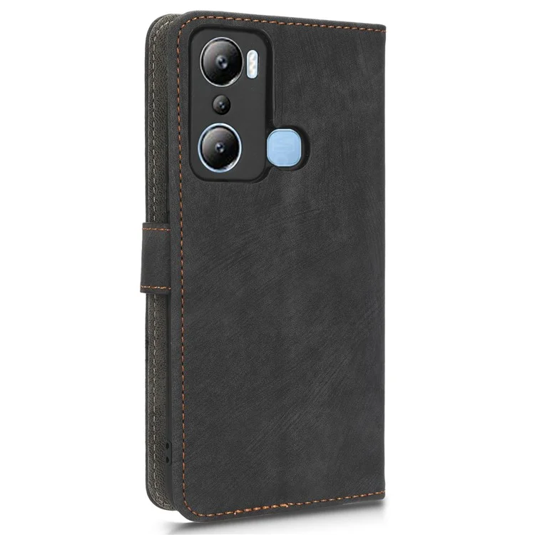 For Infinix Hot 20i 4G X665C X665E RFID Blocking Phone Case Leather Wallet Stand Phone Cover with Strap - Black