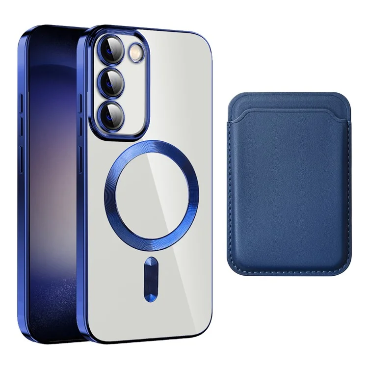 For Samsung Galaxy S23 TPU + PC Clear Phone Case Magnetic Phone Cover with Card Holder - Sapphire