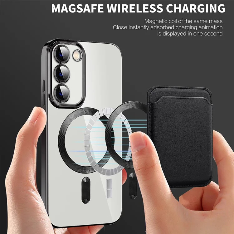 For Samsung Galaxy S23 TPU + PC Clear Phone Case Magnetic Phone Cover with Card Holder - Sapphire