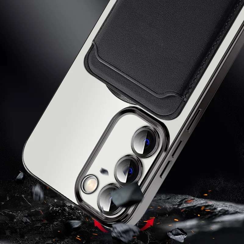 For Samsung Galaxy S23+ Magnetic Phone Case TPU + PC Clear Phone Cover with Card Holder - Black