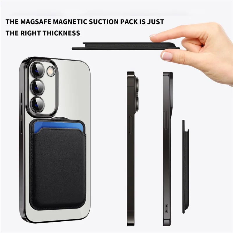 For Samsung Galaxy S23+ Magnetic Phone Case TPU + PC Clear Phone Cover with Card Holder - Black