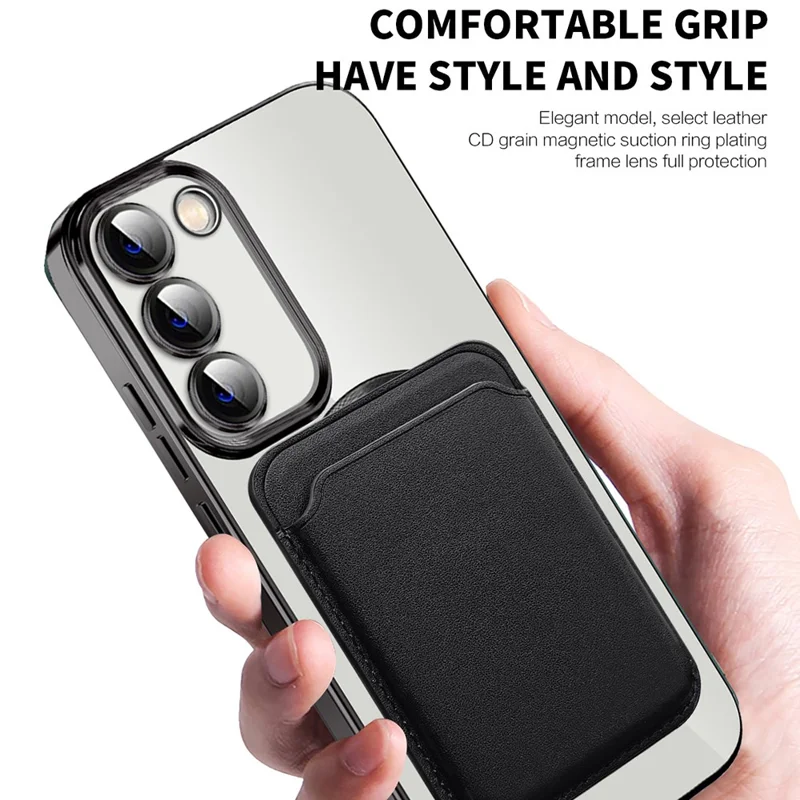 For Samsung Galaxy S23+ Magnetic Phone Case TPU + PC Clear Phone Cover with Card Holder - Black