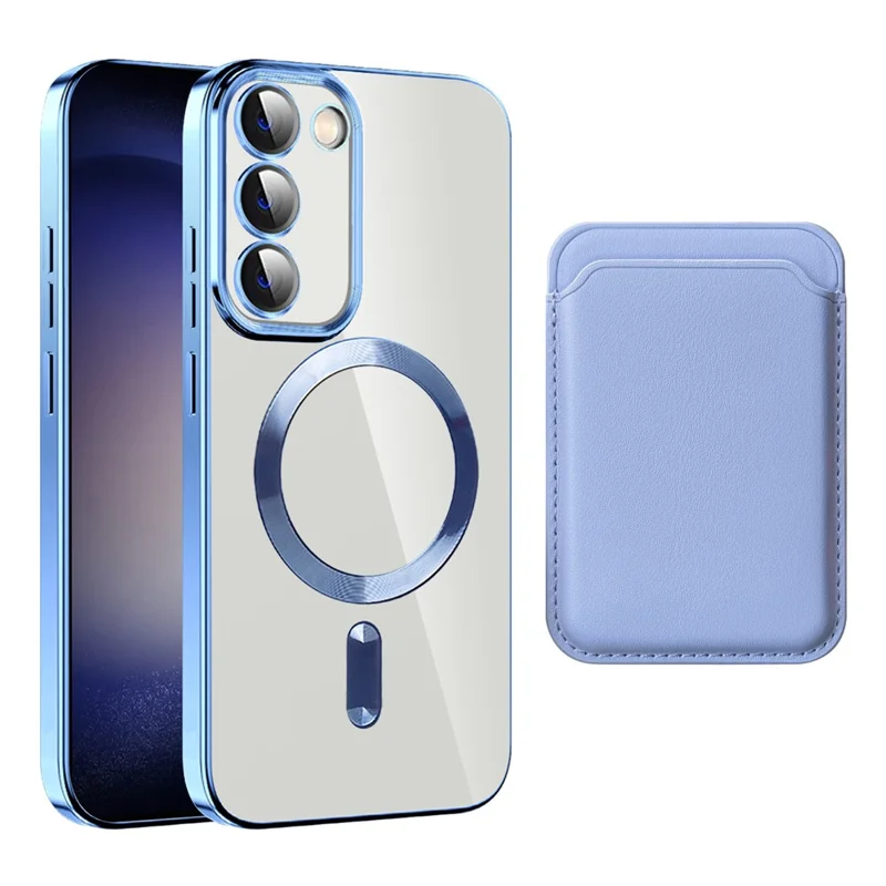 Para Samsung Galaxy S23 + Capa de Telefone Magnetic TPU + PC Tampa de Telefone Transparente Com Suporte de Cartão - Azul