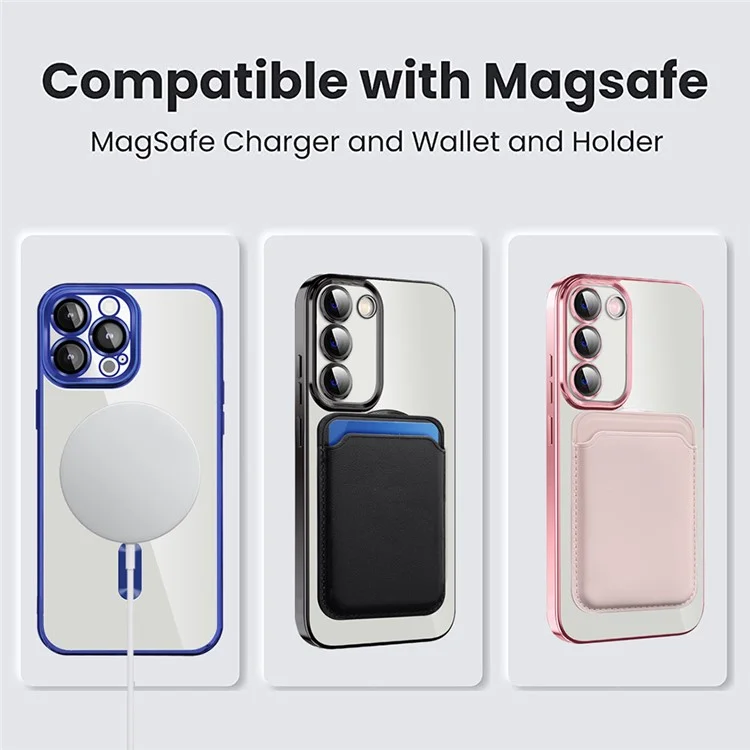 For Samsung Galaxy S23+ Magnetic Phone Case TPU + PC Clear Phone Cover with Card Holder - Sapphire
